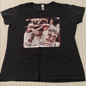 Pippen, Jordan, Rodman tattered Black Graphic T-Shirt with Basketball Print